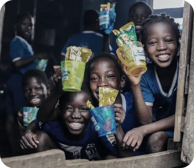 A group of excited schoolchildren